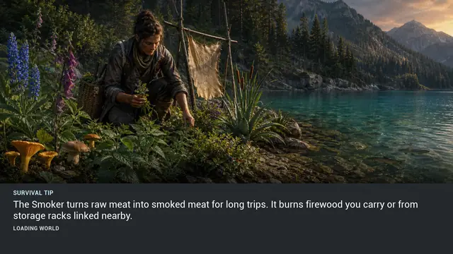Minus Zero loading-screen illustration for: The Smoker turns raw meat into smoked meat for long trips. It burns firewood you carry or from storage racks linked nearby.
