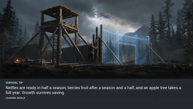 Minus Zero loading-screen illustration for: Nettles are ready in half a season, berries fruit after a season and a half, and an apple tree takes a full year. Growth survives saving.
