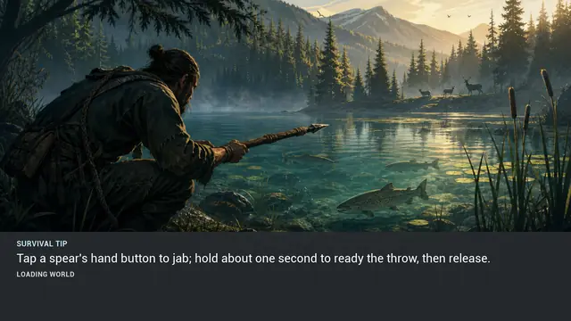 Minus Zero loading-screen illustration for: Tap a spear's hand button to jab; hold about one second to ready the throw, then release.