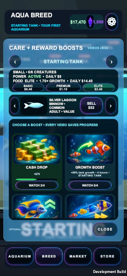 Aqua Breed care and reward controls