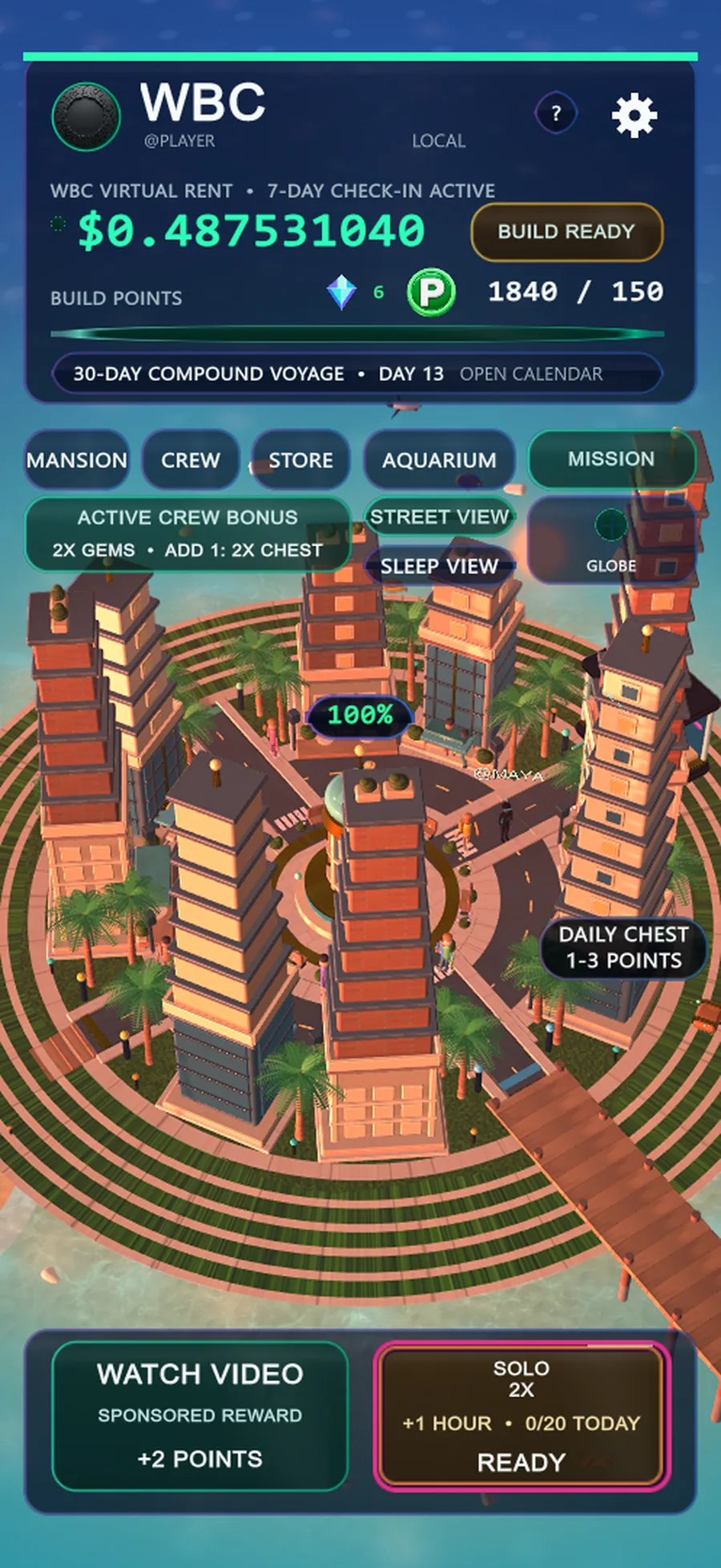 WBC island city and ocean at sunset